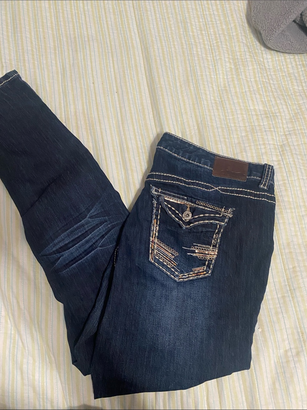 Maurices Dark Blue Skinny Jeans with Embroidered Back Pocket